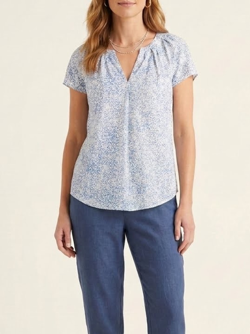 GAP Light BlueSilk Blend Short-Sleeve Blouse